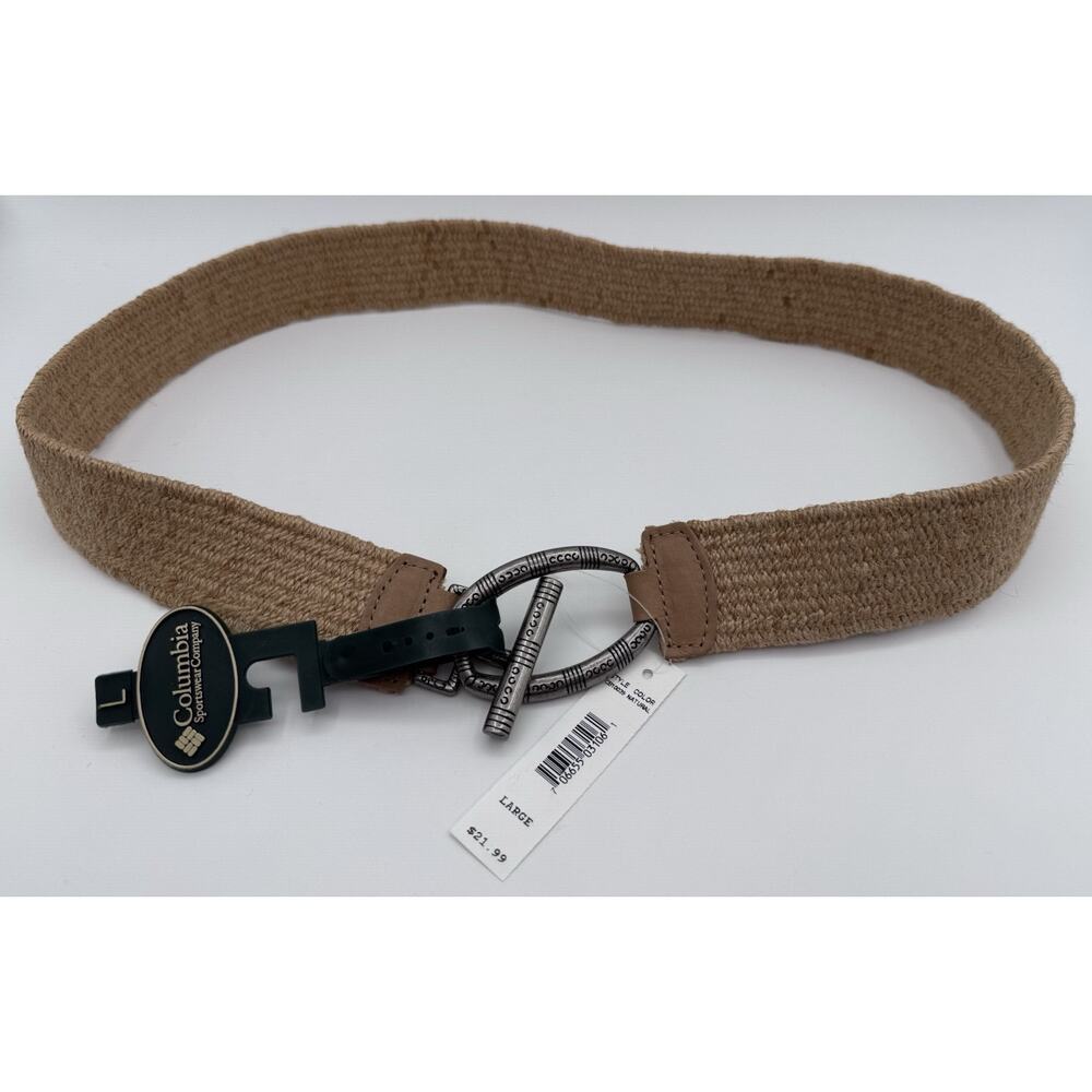 Columbia Woven Jute Belt Women Sz L Oval Buckle Tan Natural Brand New